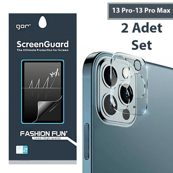 GOR İPhone 13 Pro 13 Pro Max 3D Tempered Cam Kamera Koruyucu 2Adet Set-(5775) - Şeffaf 2