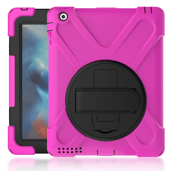 İPad 2/İPad 3/İPad 4/Shockproof 3 Katmanlı Standlı Zırh Kılıf-(5775) - Pembe