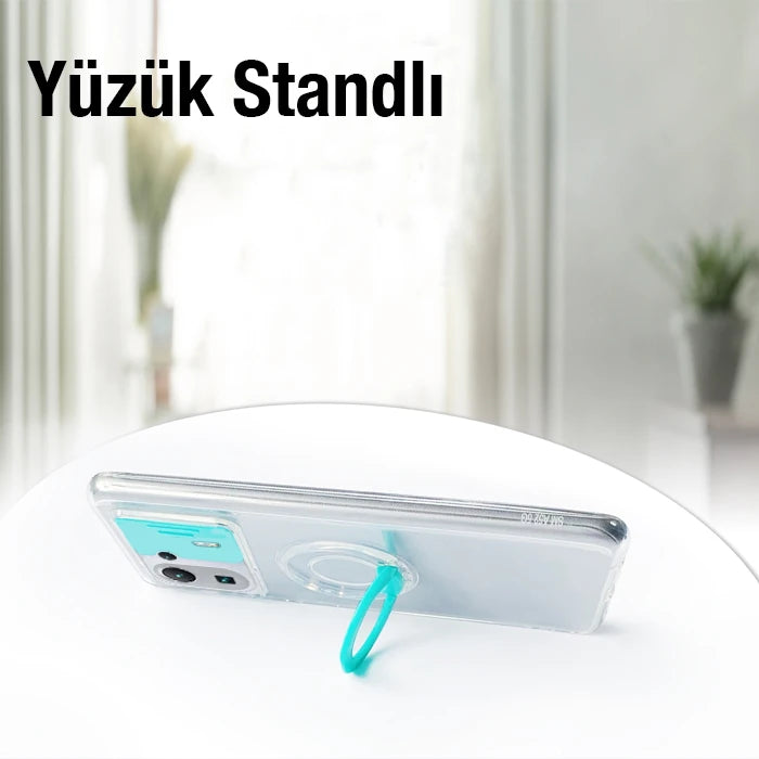 Ally Xiaomi Mi 11 Pro Kılıf Sürgülü Kamera Lens Korumalı Yüzük Standlı Silikon Kılıf-(5775) - Kırmızı