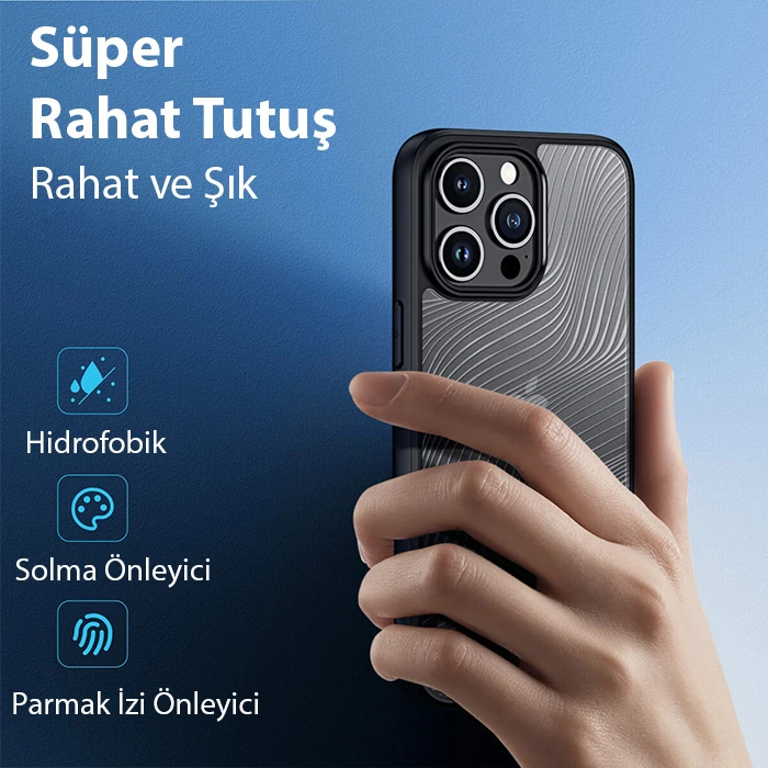 Dux Ducis iPhone 15 Pro Max Aimo Series Premium Buzlu Sert PC-TPU Kılıf-(5775) - Siyah