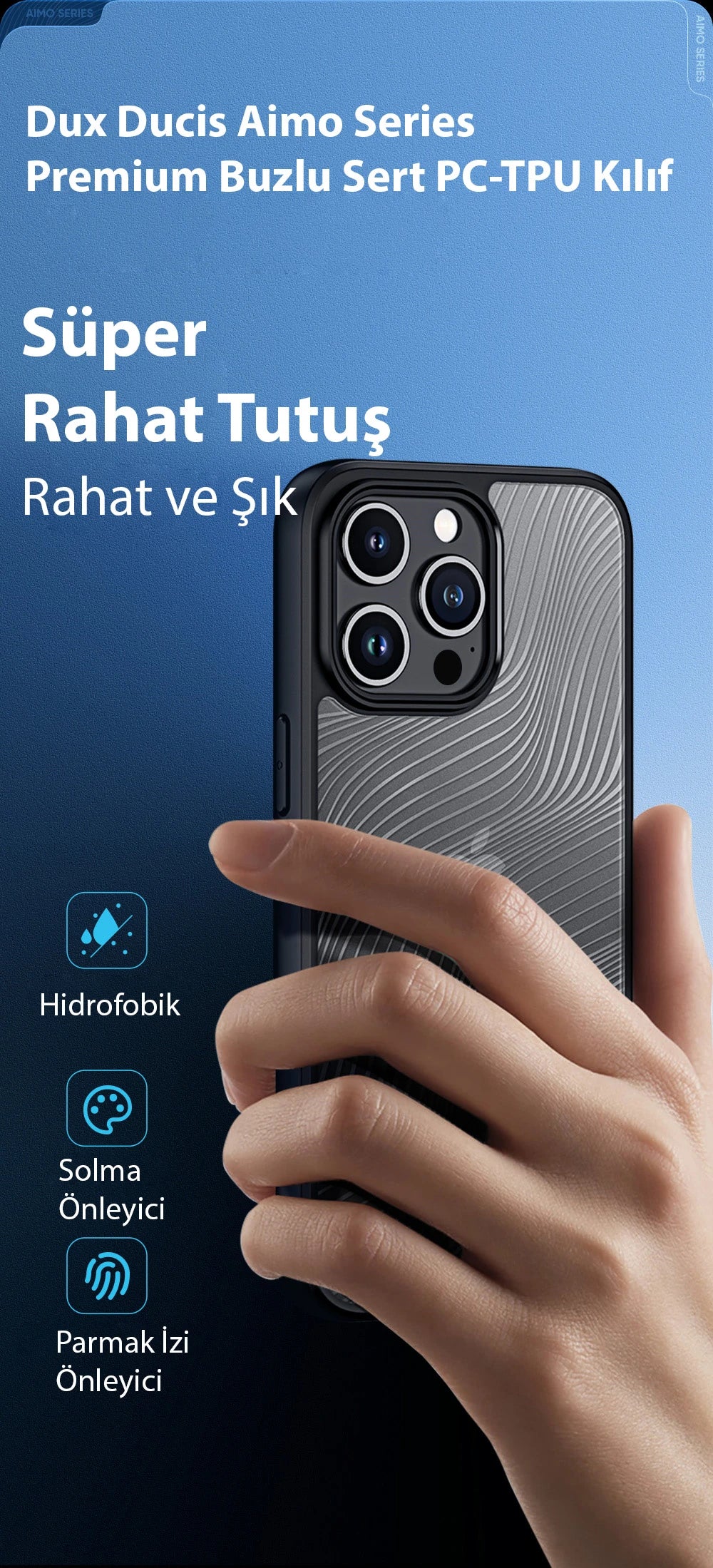 Dux Ducis iPhone 15 Pro Max Aimo Series Premium Buzlu Sert PC-TPU Kılıf-(5775) - Siyah