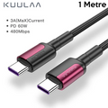 KUULAA Type C Type-C PD 60W QC4.0 Hızlı Şarj ve Data Kablosu 1Metre-(5775) - Siyah-Gri