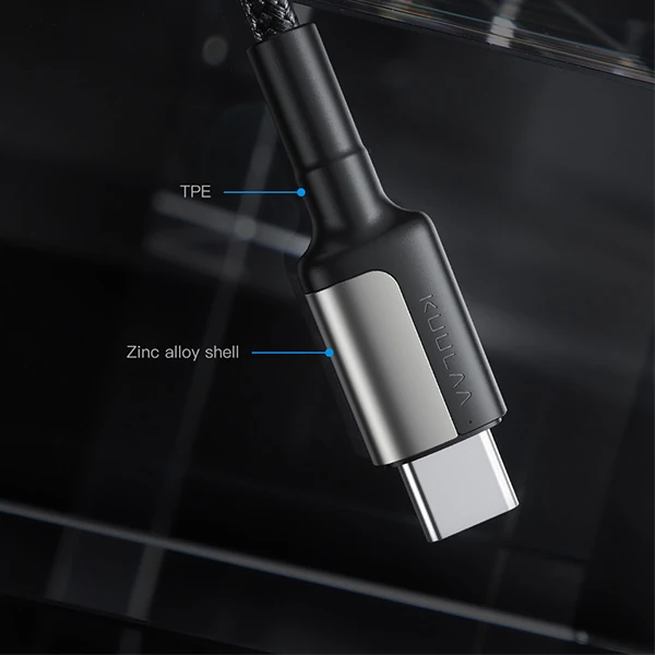KUULAA Type C Type-C PD 60W QC4.0 Hızlı Şarj ve Data Kablosu 1Metre-(5775) - Siyah-Gri