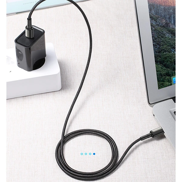 KUULAA Type C Type-C PD 60W QC4.0 Hızlı Şarj ve Data Kablosu 1Metre-(5775) - Siyah-Gri