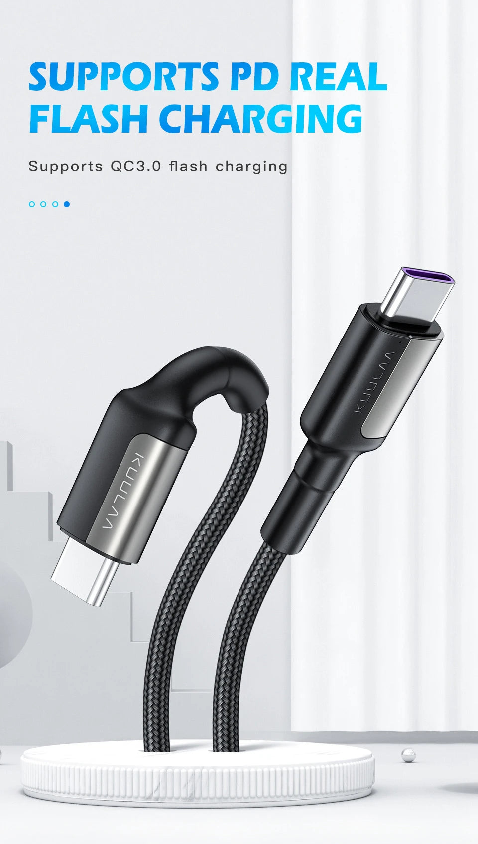 KUULAA Type C Type-C PD 60W QC4.0 Hızlı Şarj ve Data Kablosu 1Metre-(5775) - Siyah-Gri