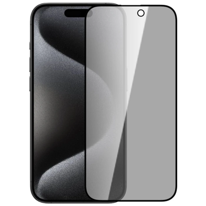 ALLY İPhone 15 3D Full Privacy Gizlilik Cam Ekran Koruyucu Anti-Spy-(5775) - Siyah