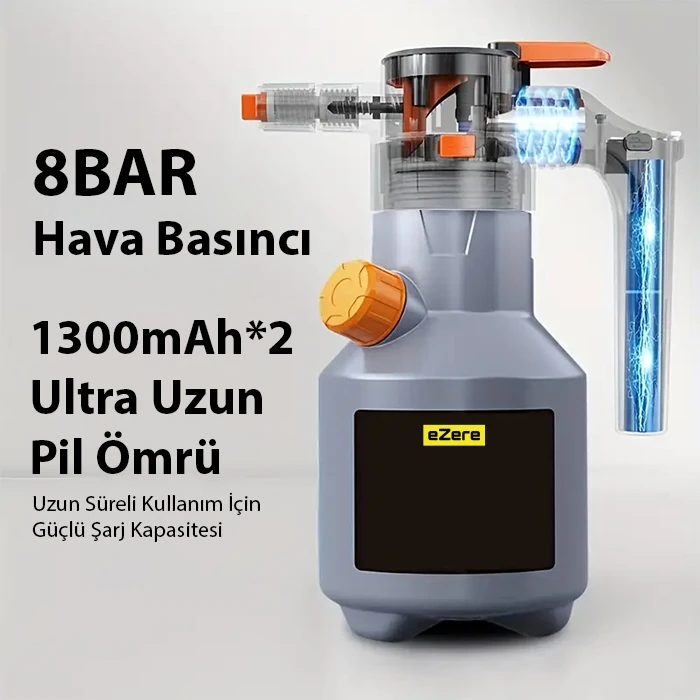 EZERE 2L Yüksek Basınçlı Şarjlı Köpük Makinası Oto Yıkama Pompası Köpük Püskürtücü-(5775) - Gri