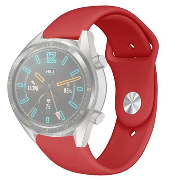 22MM Silikon Kayış Kordon Gear S3 Watch 4 -GT2 GT2E 46MM KayışKordon Watch Active 2 22MM-(5775) - Kırmızı