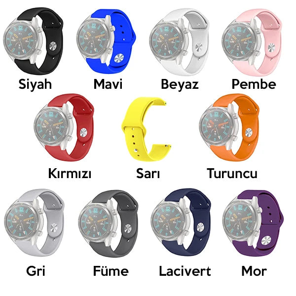 22MM Silikon Kayış Kordon Gear S3 Watch 4 -GT2 GT2E 46MM KayışKordon Watch Active 2 22MM-(5775) - Pembe