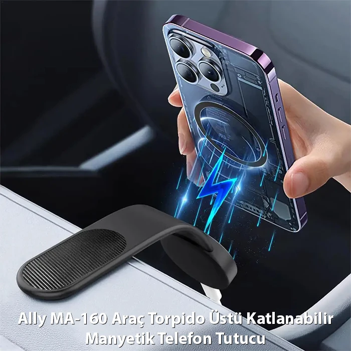 Ally MA-160 Araç Torpido Üstü Katlanabilir Manyetik Telefon Tutucu-(5775) - Siyah