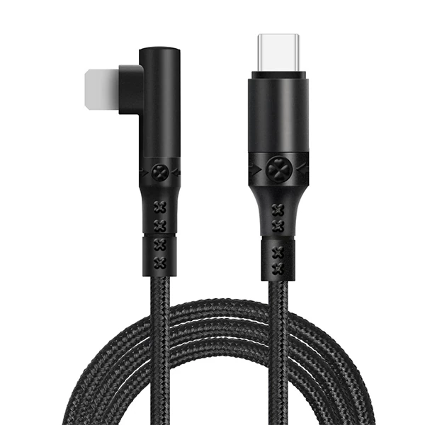 ALLY Type-C to İPhone 20w Lightning Hızlı Şarj Kablosu Oyuncu 90 Derece Kablo-(5775) - Siyah