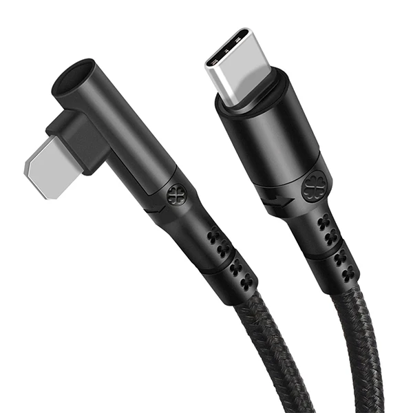 ALLY Type-C to İPhone 20w Lightning Hızlı Şarj Kablosu Oyuncu 90 Derece Kablo-(5775) - Siyah