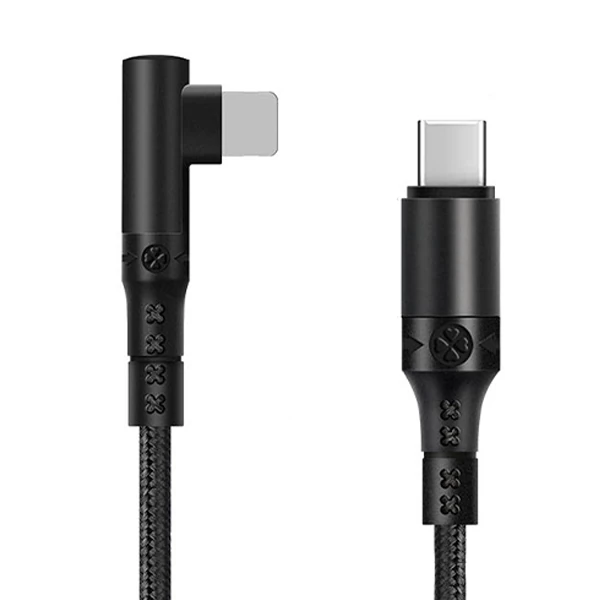 ALLY Type-C to İPhone 20w Lightning Hızlı Şarj Kablosu Oyuncu 90 Derece Kablo-(5775) - Siyah
