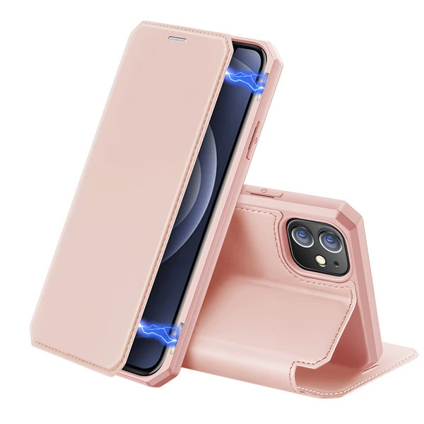 DUX DUCİS iPhone 12 Mini Kılıf Mıkantıslı Kapaklı Flip Cover Kılıf Skin X Series Flip Case-(5775) - Pembe