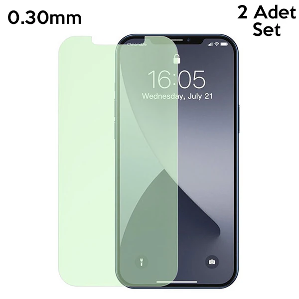 BASEUS İPhone 12 Mini 0.30mm Full Tempered Cam Ekran Koruyucu 2Set Anti-Bluelight-(5775) - Şeffaf 2
