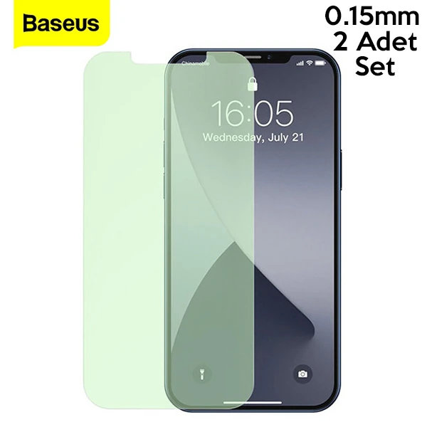 BASEUS İPhone 12 Mini 0.30mm Full Tempered Cam Ekran Koruyucu 2Set Anti-Bluelight-(5775) - Şeffaf 2