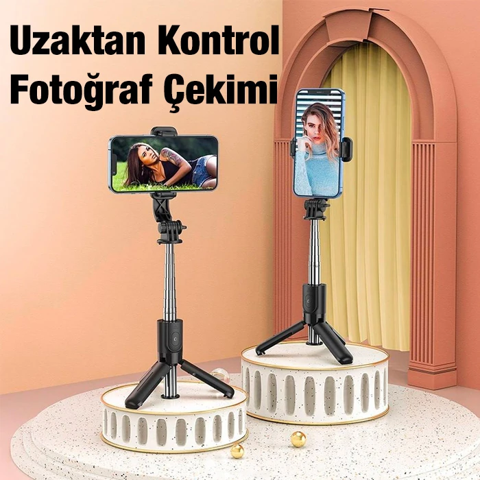 HOCO K17 Bluetooth Uzaktan Kontrol Selfie Çubuğu Tripod Mini Canlı Yayın Standı-(5775) - Siyah