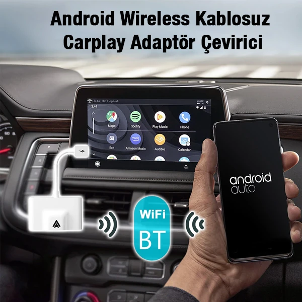 Ally Usb+Type-C Android Kablosuz Carplay Adaptör Çevirici - Youtube Netflix Tiktok Video Yansıtıcı-(5775) - Siyah