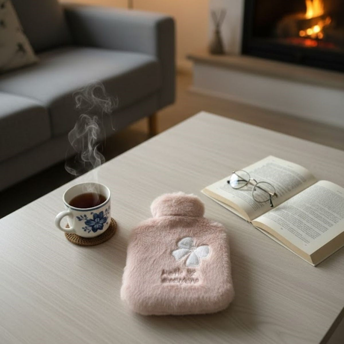 Hello Everyone Yazılı Kurdeleli Pembe Peluş Sıcak Su Torbası 1 Lt – Yumuşak Kılıf, Uzun Süre Sıcak Tutan Termal Su Torbası (5286)