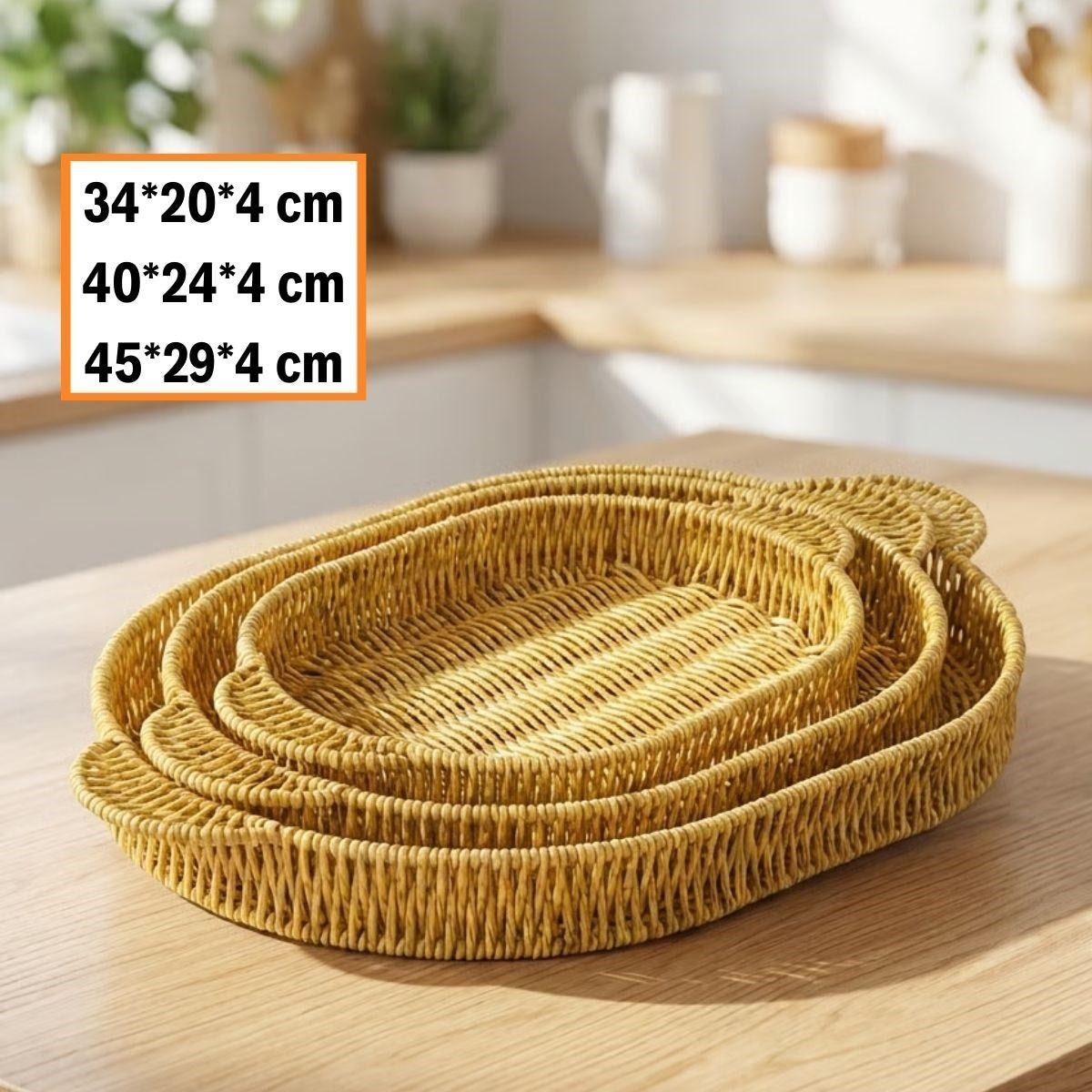 İç İçe Geçebilen 3’lü Oval Plastik Rattan Tepsi Seti–Hasır Görünümlü Çok Amaçlı Servis ve Sunum Tepsileri (5286)