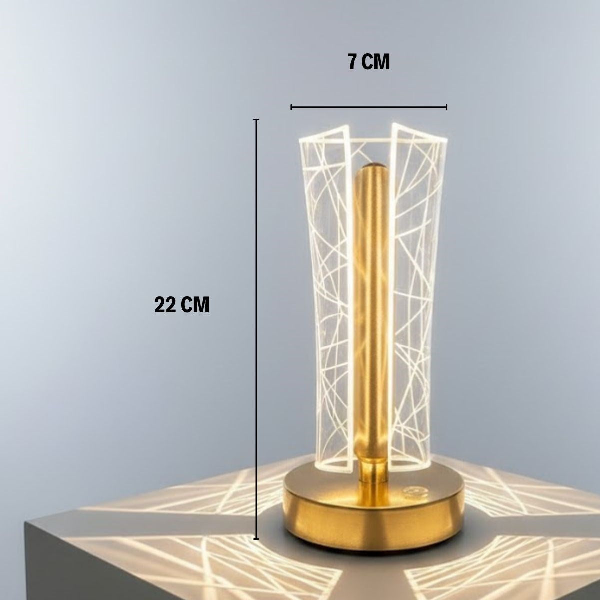 İki Yandan Kavisli Silindirik Geometrik Çizgi Model Kristal LED Masa Lambası – Dokunmatik, 3 Renk Işık Modlu, Şarjlı Dekoratif Gece Lambası (5286)