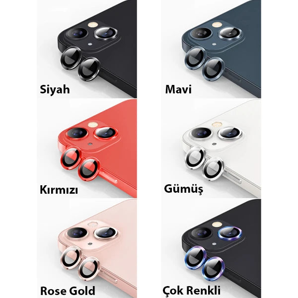 ALLY İPhone 13 - 13 Mini 3D Metal Çerçeveli Kamera Lens Koruyucu-(5775) - Kırmızı
