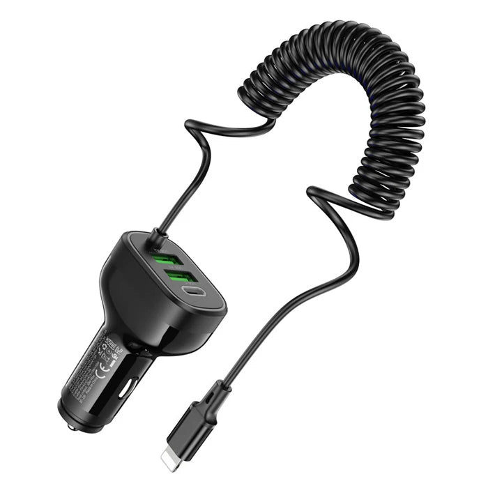 HOCO NZ11A 30W 2 USB+ Type-C Girişli iPhone Kablolu Araç Çakmaklık Şarj Aleti-(5775) - Siyah