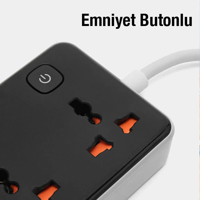 HOCO AC8A 2500W 3 Priz + 3 USB + 30W Type-C Multifonksiyonel Priz Çoğaltıcı Şarj Aleti-(5775) - Beyaz