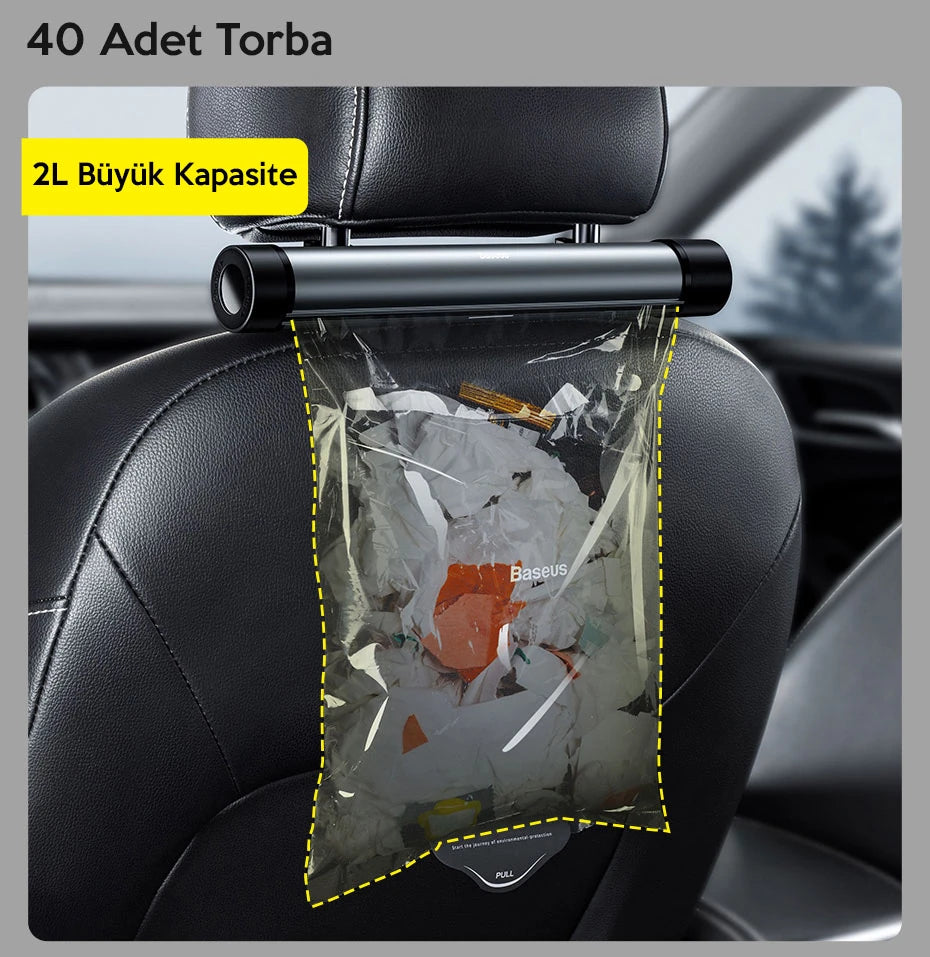 Baseus Clean Garbage Araç Arka Koltuk için Çöp Torbası + 40 Adet Torba-(5775) - Siyah