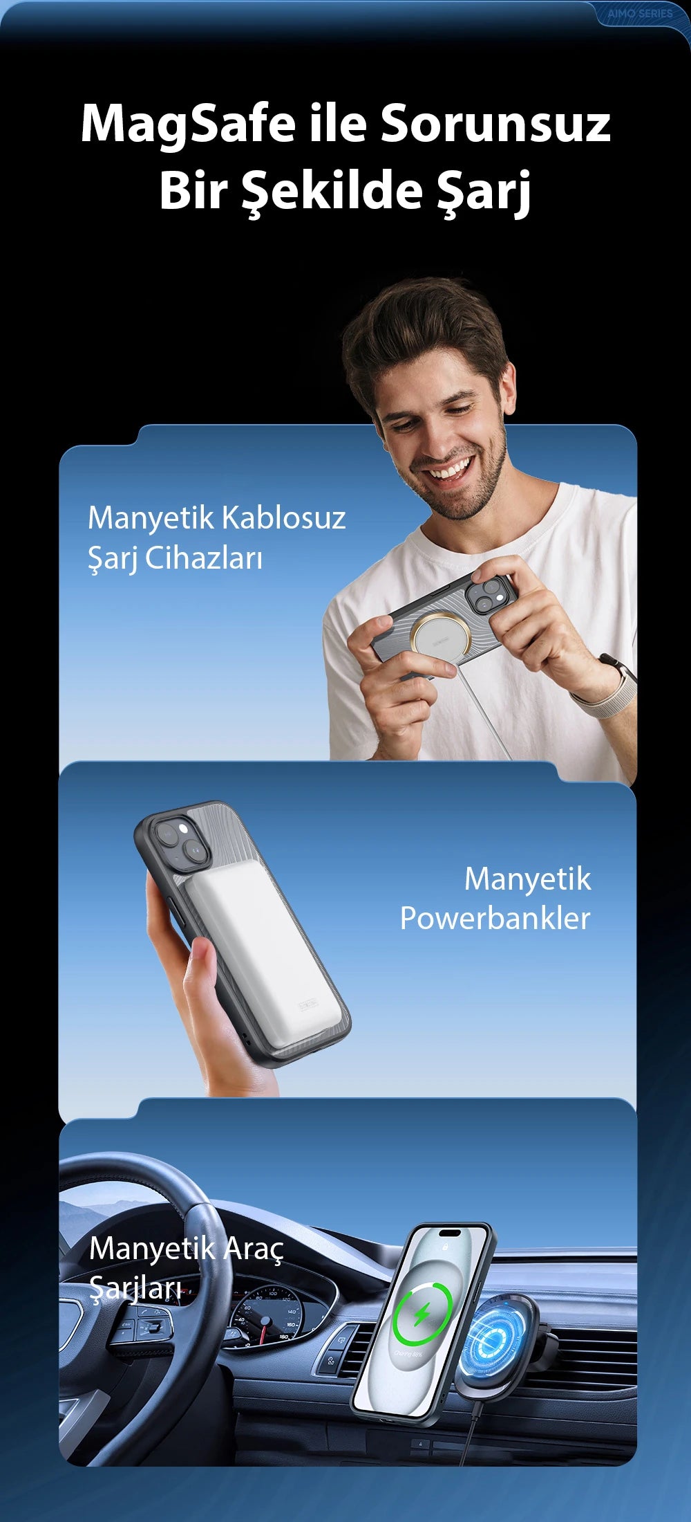 Dux Ducis iPhone 15 Plus Aimo Series MagSafe Premium Buzlu Sert PC-TPU Kılıf-(5775) - Siyah