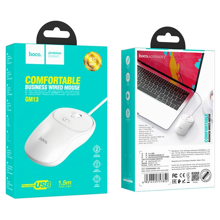 HOCO GM13 Bussines 1600DPI 4D Yüksek Hassasiyet Kablolu Optik Mouse-(5775) - Beyaz