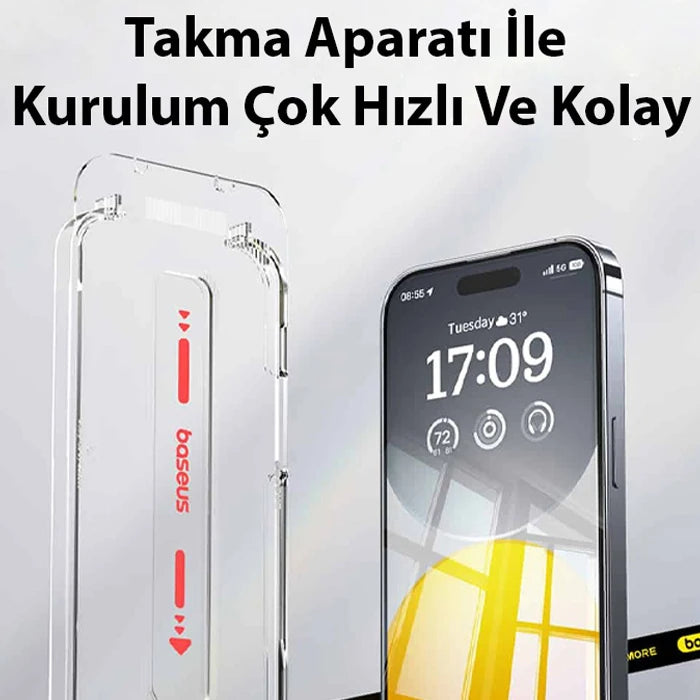 Baseus Crystalline iPhone 14 Pro için Parlama Önleyici Tempered Cam Ekran Koruyucu-(5775) - Şeffaf 2