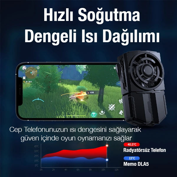 MEMO DL-A5 Cep Telefonu Soğutma Fanı Gamer Oyuncu Radyatör Soğutucu-(5775) - Siyah