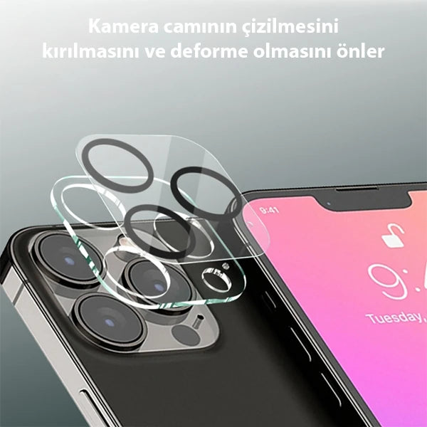 ALLY İPhone 13 Pro-13 Pro Max 3D Full Tempered Glass Cam Kamera Koruyucu-(5775) - Şeffaf 2