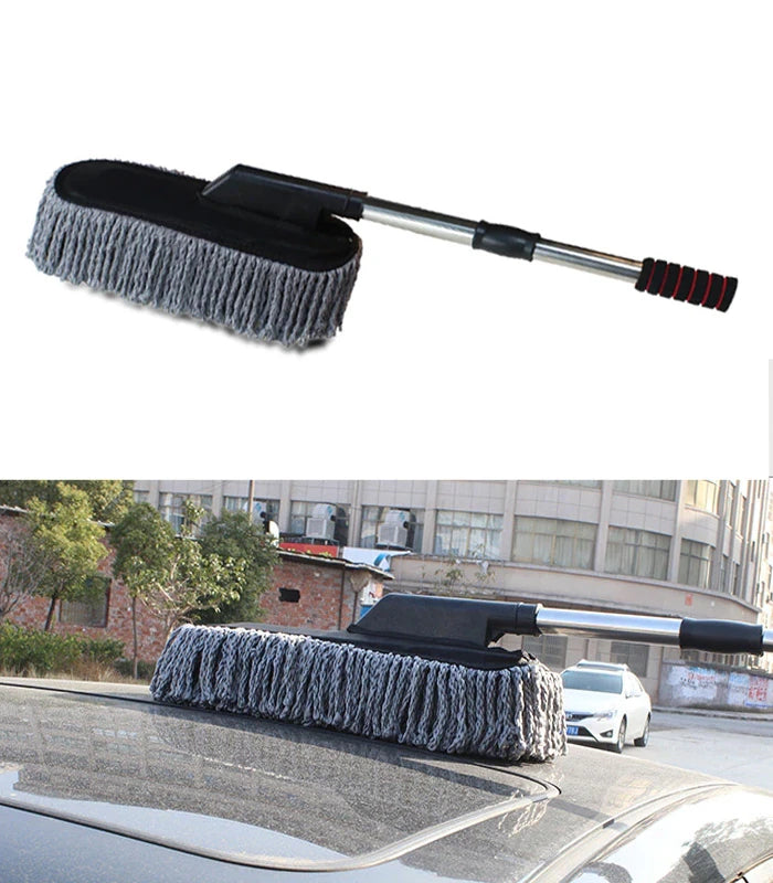 ALLY Mikrofiber Püsküllü Araba Yıkama Temizleme Fırçası Toz Alma Fırçası-(5775) - Siyah-Gri