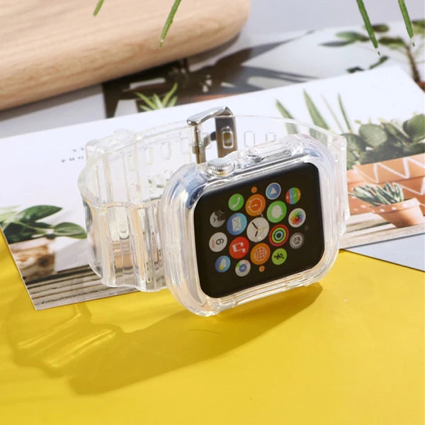 ALLY Apple Watch 6-SE-5-4 44mm / 3-2-1 42mm Kayış Kordon Kılıf Silikon-(5775) - Şeffaf 2
