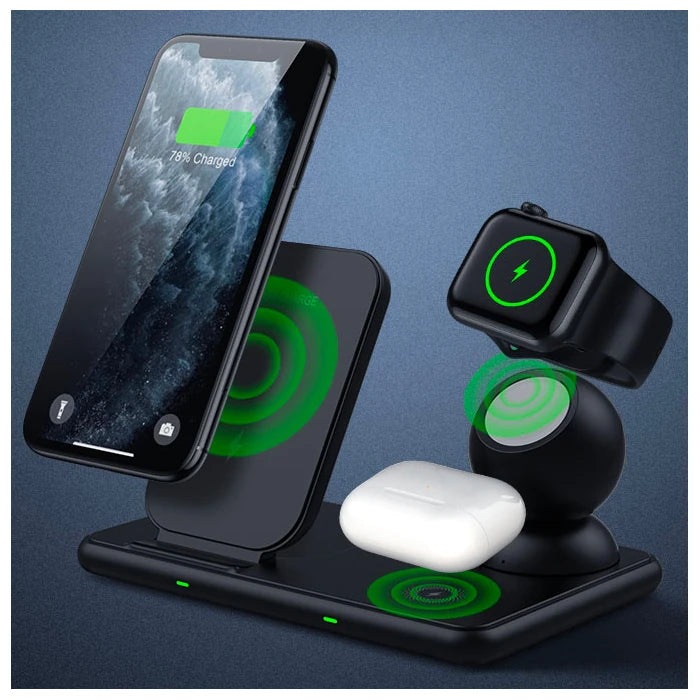ALLY W58 15W Qi Hızlı Şarj 4 in 1 iPhone+ AirPods Pro Kablosuz Şarj Standı-(5775) - Siyah