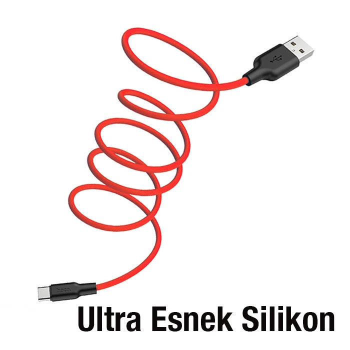 HOCO X21 Plus USB to Type-C 3A Silikon Hızlı Şarj ve Data Kablosu-(5775) - Siyah-Kırmızı