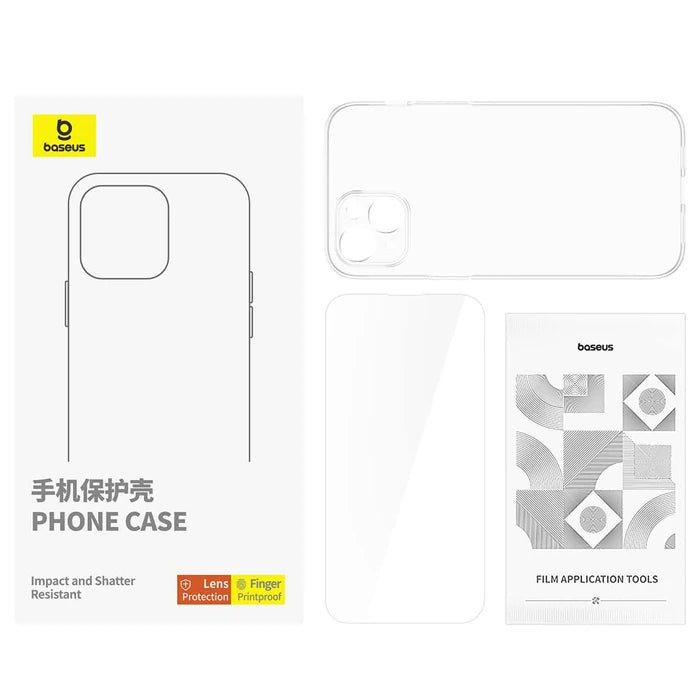Baseus iPhone 15 Schott Serisi Şeffaf Silikon Kılıf + Tempered Ekran Koruyucu Set-(5775) - Şeffaf 2