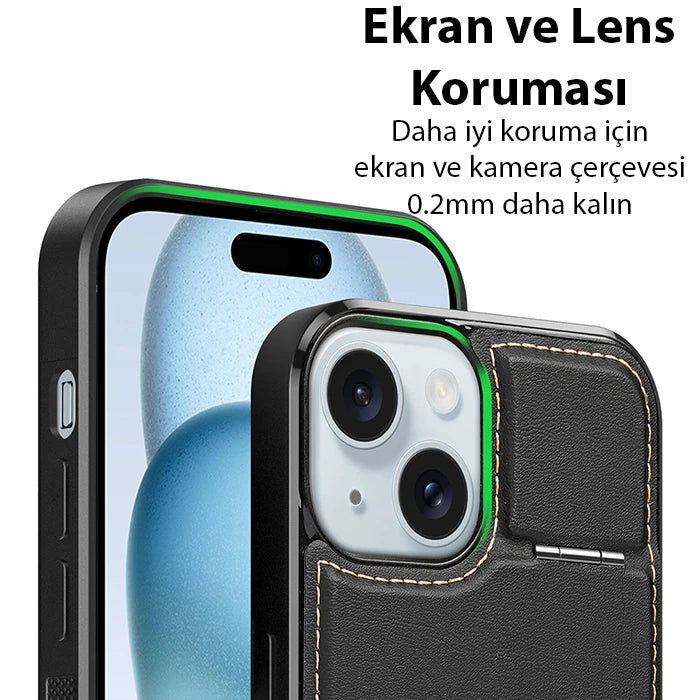 Dux Ducis iPhone 15 Plus Rafi Series MagSafe Premium Deri Kılıf-(5775) - Siyah