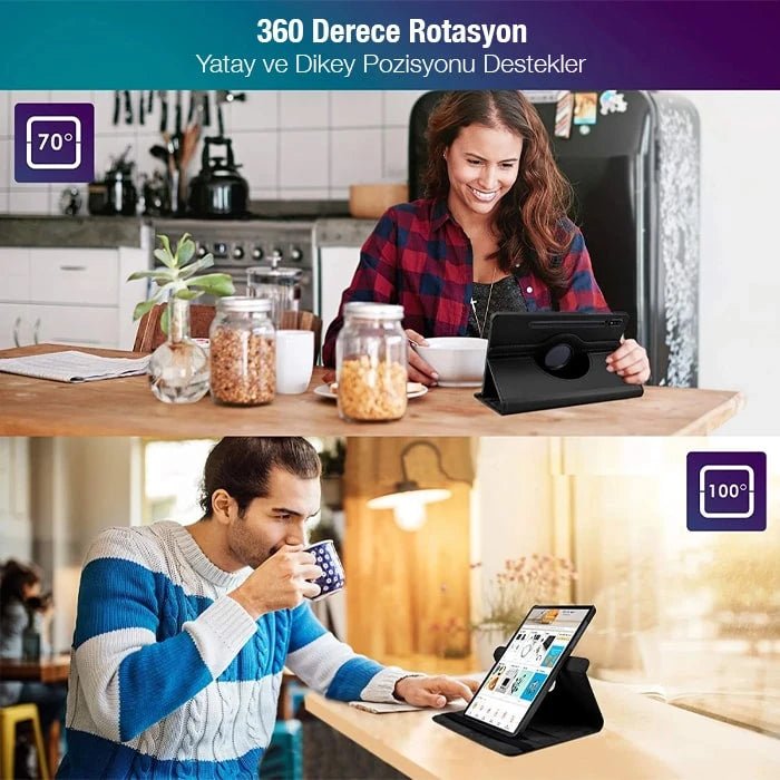 SM Galaxy Tab S8 2022 11.0 (X700-X706) 360 Derece Döner Standlı Kılıf-(5775) - Siyah