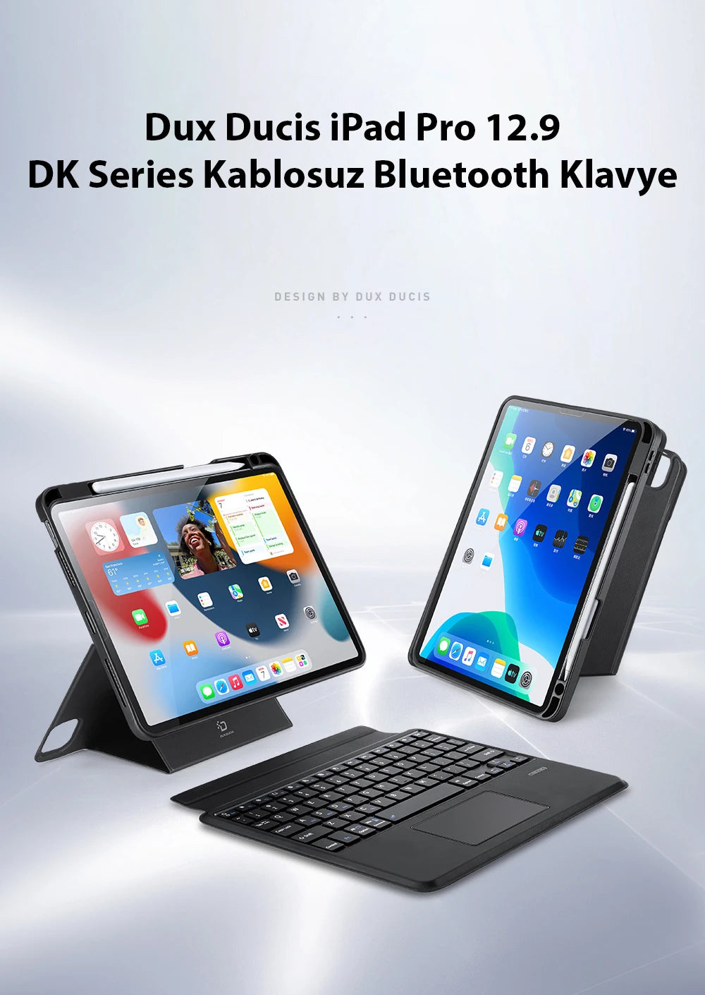 Dux Ducis iPad Pro 12.9 DK Series Kablosuz Bluetooth Klavye Touchpad Kılıf-(5775) - Siyah