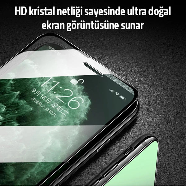ALLY İPhone 11 Pro Max Anti -Blue Green Light Göz Korumalı Tempered Full Ekran Koruyucu-(5775) - Siyah
