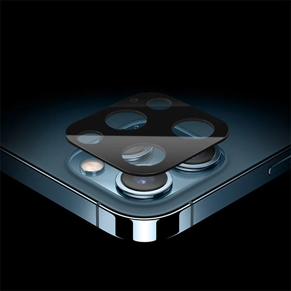 İPhone 12 Pro Max 2İN1 Full Glue Tempered Cam Ekran Koruyucu +Kamera Lens Set-(5775) - Siyah