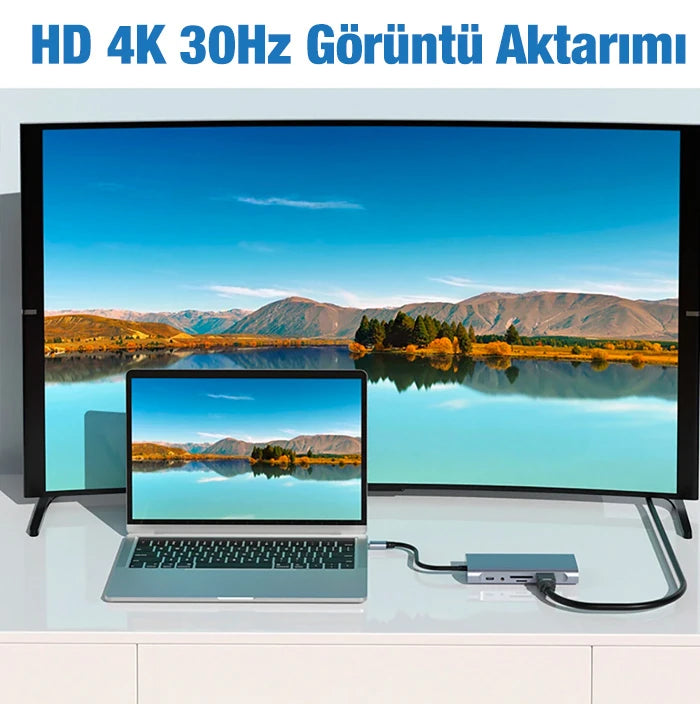 ALLY BYL-2110 11in1 Multifonksiyonlu Type-C Hub Adaptör Dönüştürücü-(5775) - Füme