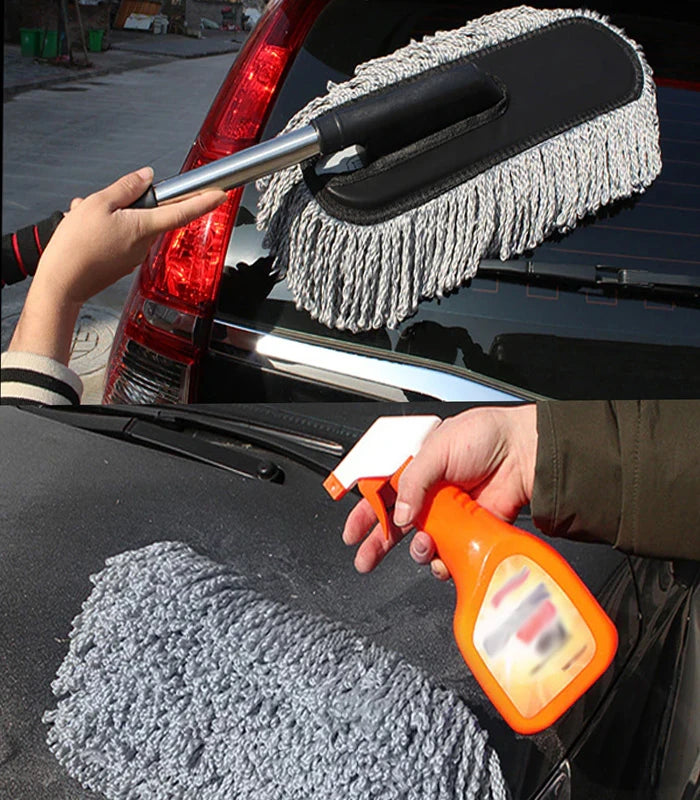 ALLY Mikrofiber Püsküllü Araba Yıkama Temizleme Fırçası Toz Alma Fırçası-(5775) - Siyah-Gri