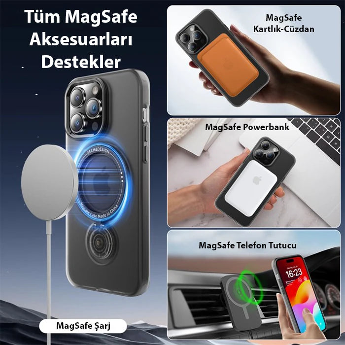 ALLY iPhone 15 Pro Max İçin Magsafe Uyumlu Standlı Manyetik Silikon Kılıf-(5775) - Siyah