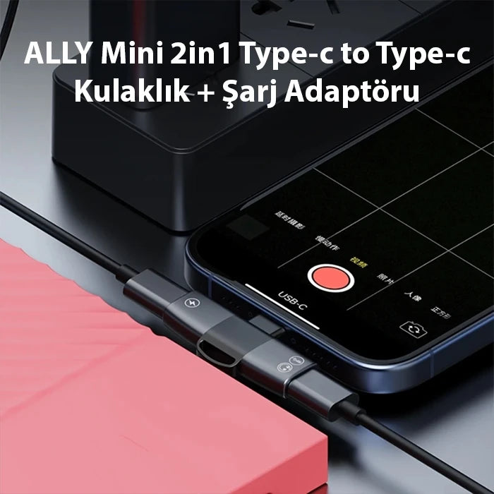 ALLY Mini 2in1 Type-c to Type-c Kulaklık + şarj Adaptöru-(5775) - Siyah