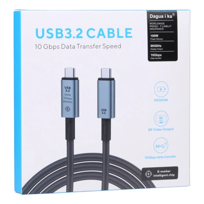 Ally USB 3.2 100W Type-C to Type-C 8K Görüntü-Data ve Ultra Hızlı Şarj Kablosu 1 Metre-(5775) - Siyah