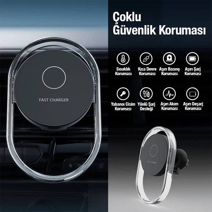 Ally 15W Klima Araç Havalandırma Bölmesi Manyetik Şeffaf Kablosuz Araç Şarj Telefon Tutucu-(5775) - Siyah